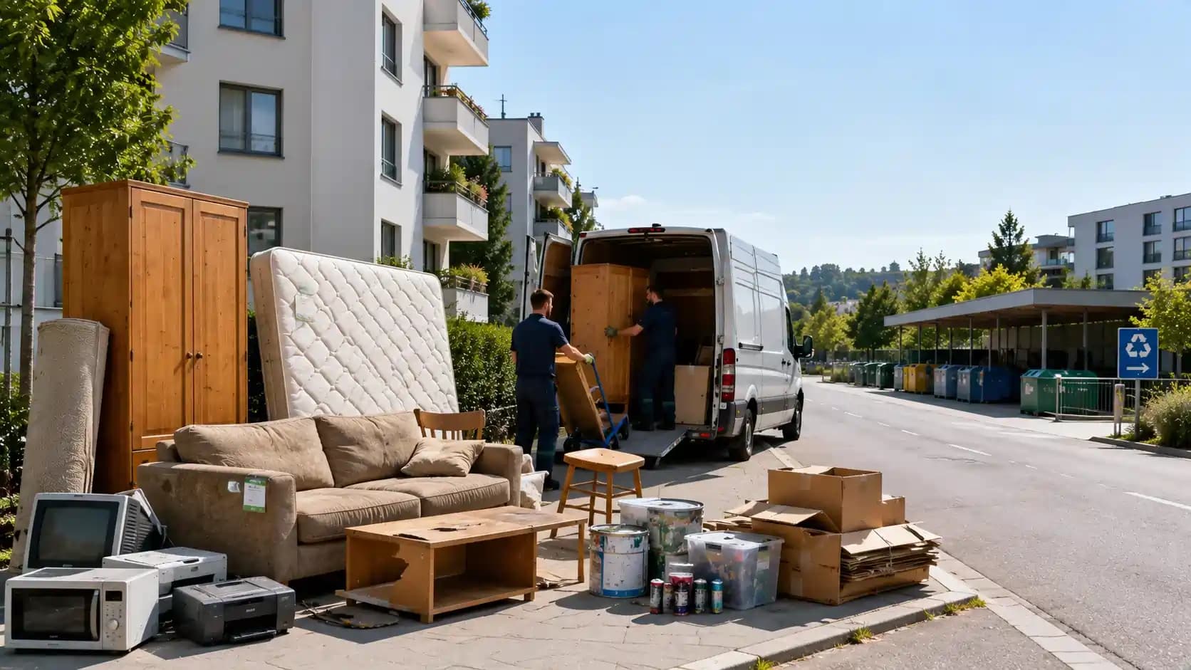 Zurich bulky waste collection with old furniture, sofa, mattress and professional disposal service preparing items for recycling under 2026 Sperrgut sticker rules.